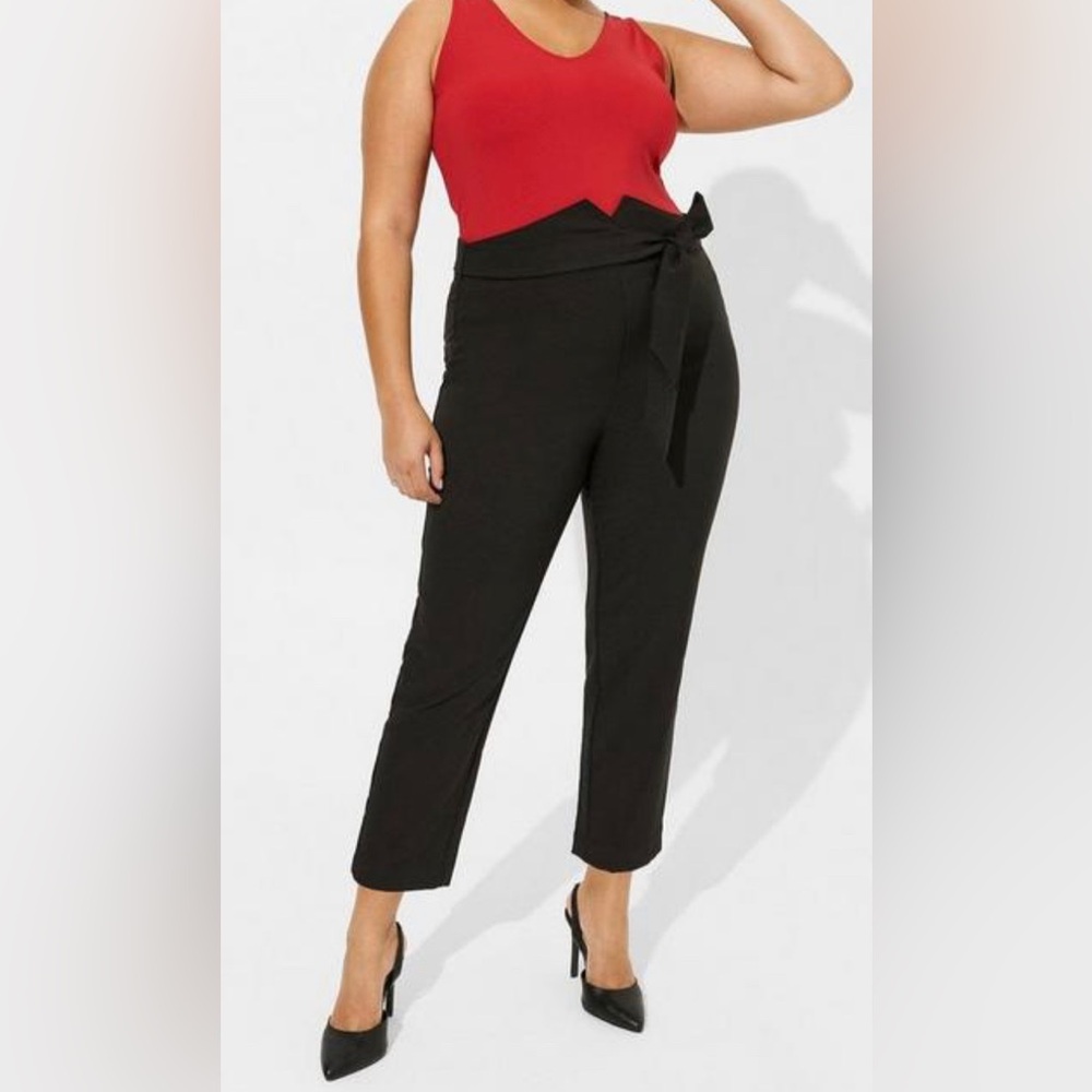 Tie Front Skinny Crepe High Rise Pant